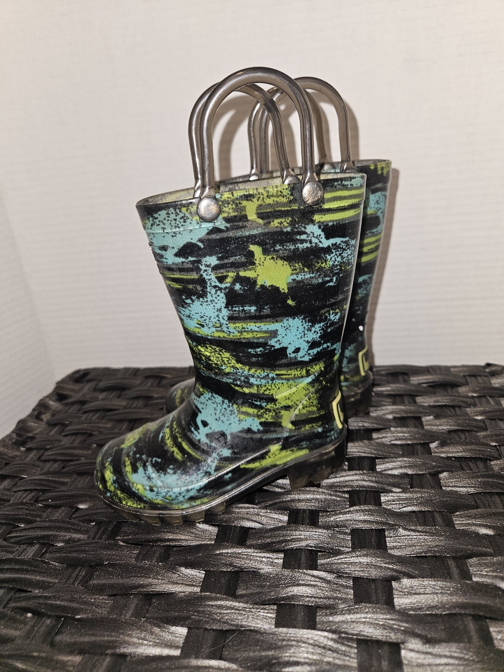 Western Chief Kids Splash Pattern Rain Boots in Black, Teal & Lime